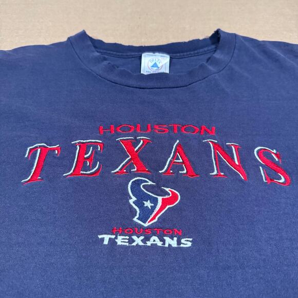 Vintage Houston Texans Embroidered T-Shirt 2XL Navy Delta Pro Weight Faded Worn - Picture 3 of 9